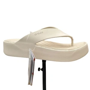 Crocs Womens Platform Flip Flops Thong Sandal Size 9 Beige Casual Water Friendly - Picture 1 of 12
