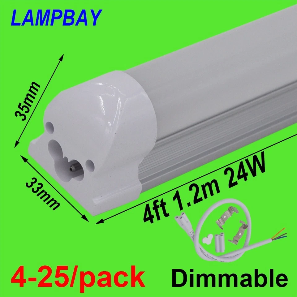 Dimmable LED Tube Light 4 Foot 1.2m 48" 24W 20W T8 Integrated Bulb Lamp Fixture  - Image 1 of 4