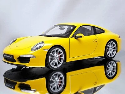 Welly NEX Porsche 911 (991) Carrera S Coupe 2013 modelo de carro fundido amarelo 1:18 - Imagem 1 de 4