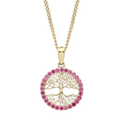 9ct Gold Simulated RUBY Tree of Life REVERSIBLE Pendant Necklace + 18" Chain - Image 1 of 4