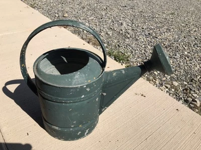Vintage Green Galvanized Garden Watering Can with Sprinkler Head - Image 1 of 4