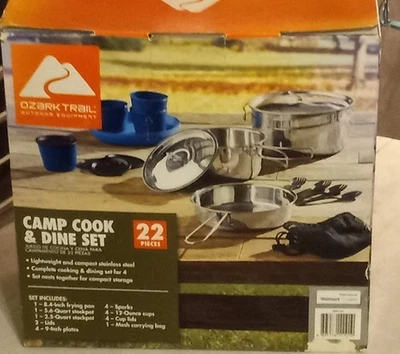 Ozark 22 Piece Camp Vook Dine Set With Mesh Carrying Bag NIB Fast Shipping! - Image 1 of 3
