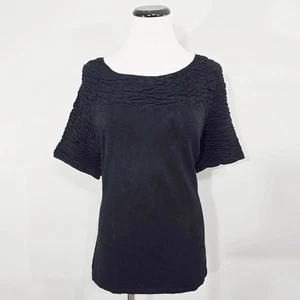 Neu Dressbarn schwarzes Strickoberteil L Damen geraffte Passe und Kurzarm Bluse Shirt - Bild 1 von 14