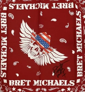 Bandana firmata Bret Michaels veleno autografata bandana proof cantante rock of lov - Foto 1 di 4