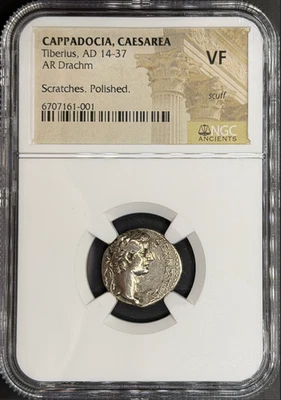 Cappadocia, Caesarea (14-37 AD) Tiberius AR Drachm NGC VF - Image 1 of 4