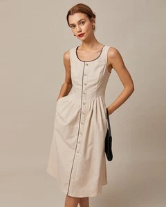 Rihoas The Khaki Round Neck A-Line Midi Dress sz L - Picture 1 of 9