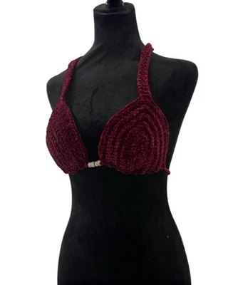 Handmade Velvet Crochet Bikini Top - Image 1 of 3