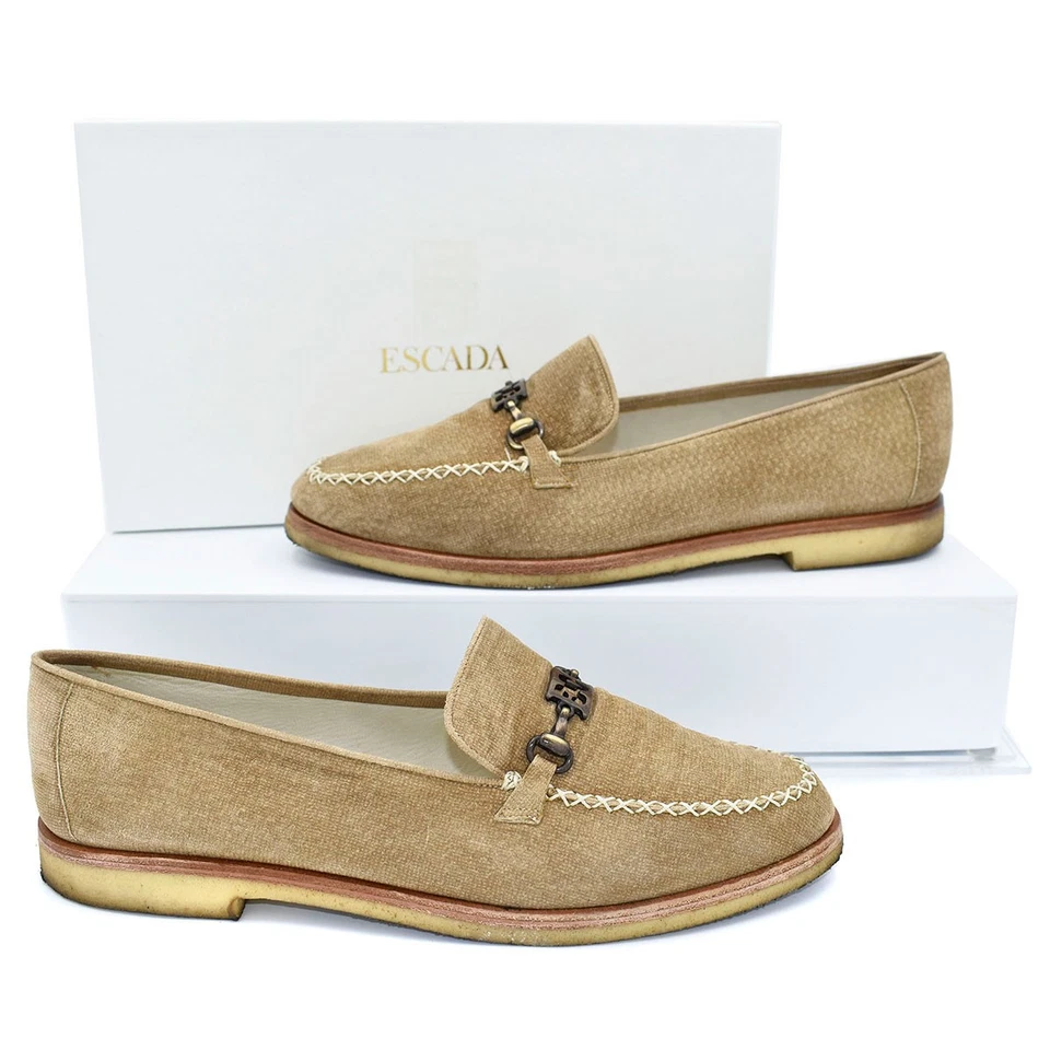 Escada желтовато-коричневый замши мокасины стиль мокасины плоскостях с коренастый резиновая подошва размер 9 B / 39 - Изображение 1 из 4