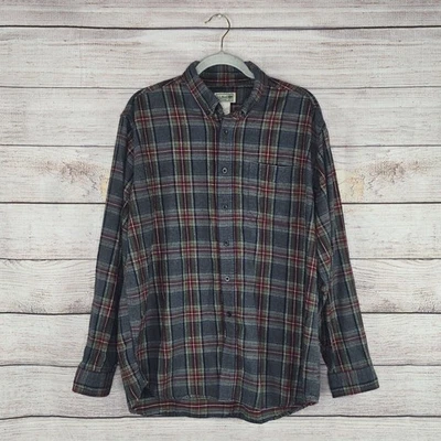 L.L. Bean Men's Scotch Plaid Flannel Shirt Cotton Large Grey Red Long Sleeve - Image 1 of 4