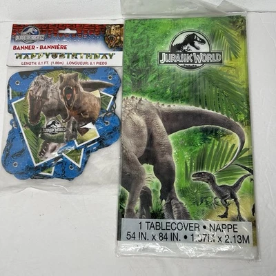 New Jurassic World Plastic Table Cover And Happy Birthday Banner Set Of 2 - Image 1 of 4