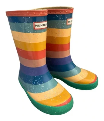 Nuevo con etiquetas $99 Hunter Kids First Classic Rainbow Glitter Bota de Lluvia UK12/US 13B/1G/EU31 Foto 1 de 4