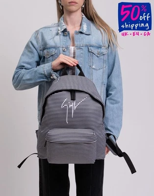 PVP €890 GIUSEPPE ZANOTTI Mochila Grande Rayas Bordado Logo Cremallera Foto 1 de 4