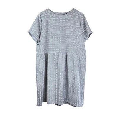 LOFT XXL Plus Gray White Jacquard Pattern Stretch Knit Button Babydoll Dress - Image 1 of 4