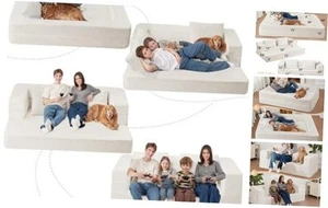 Folding Bean Bag Chair for Adults,3-in-1 Bean Bag Couch Faux Large Milky White - Picture 1 of 7