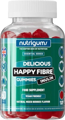 NUTRIGUMS Happy Fibre (Inulin) Chicory Root Prebiotic Gummy | 3.8g | Mixed Berry...
