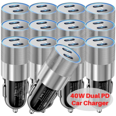 Lote Adaptador Cargador Coche PD Rápido 40W Doble Tipo C Para iPhone 15 14 13 12 8 Samsung Foto 1 de 4