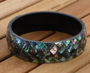 Abalone Inlay Shell With Black Resin Bangle Bracelet (7.50 in)    NEW IN BOX - Picture 1 of 6