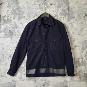 French Connection Shacket Mens Small Navy Wool Long Sleeve Collared Button A - Picture 1 of 9