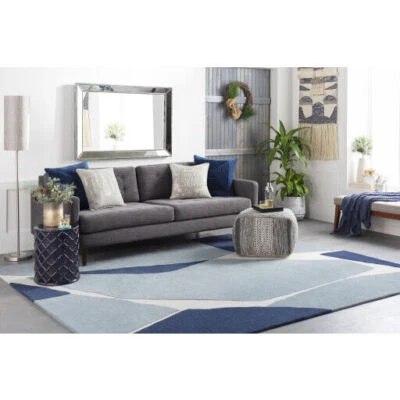 Glacier Blue Modern Hand-Tufted 100% Wool Soft Area Rug Carpet - Image 1 of 4