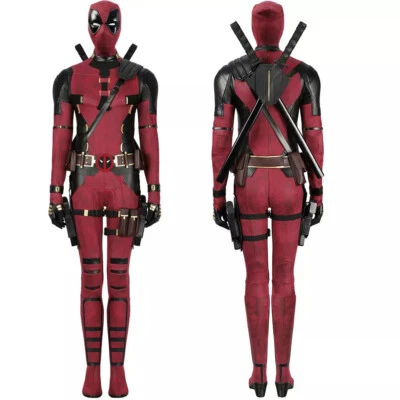 Lady Deadpool 3 Outfit Cosplay Costume Jumpsuit Wanda Wilson Mask Shoes Full Set - Image 1 of 4
