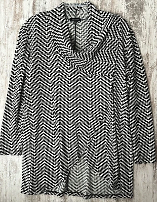 Suéter túnica cruzada a cuadros Chevron negro/crema talla XXL para mujer THE LIMITED Foto 1 de 4