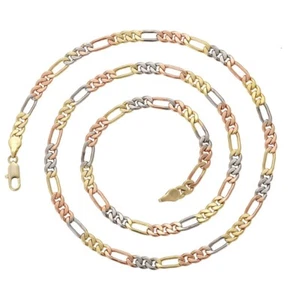 Tri Color Gold Plated Chain Necklace - Figaro Style - 24in Long - 4mm - Picture 1 of 7