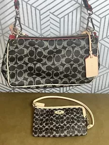 Borsa a tracolla Coach grigio scuro in pelle PVC nero borsa a tracolla con frizione - Foto 1 di 9