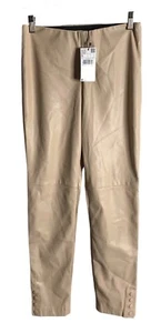 MANGO Beige Faux-Leather High-Waist Skinny Snap-Hem Women's Pants NWT Size Small - Bild 1 von 9