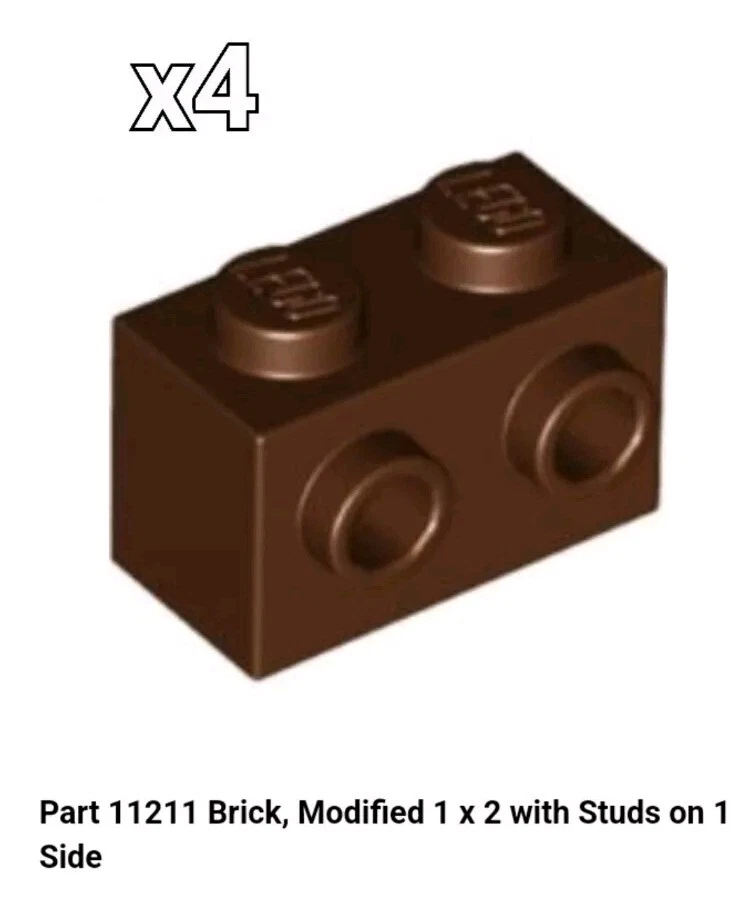 11211 LEGO NEW Parts (x4) REDDISH BROWN Brick Modified 1x2 w/ Side Studs 6397820 - Image 1 of 1