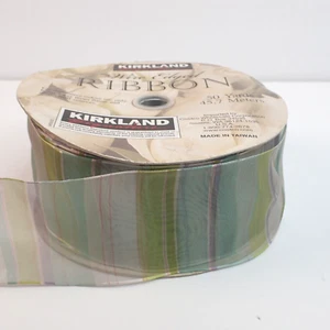 Kirkland Signature Striped Purple Green Blue Ribbon 1-1/2" Wide 50 Yd Wire Edge - Picture 1 of 6