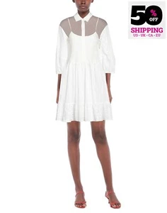 RRP €1580 BLUMARINE Silk Dress Size M Ivory Contrast Sangallo Lace Made in Italy - Picture 1 of 6