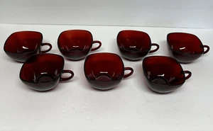 Ruby Red Anchor Hocking Set of 7 Square Glass Charm Cups - Picture 1 of 4