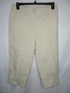 Pantalones Talbots Mujer 12 Beige Elastizados Botones Puños Recortados Algodón Marfil Sólido - Imagen 1 de 11