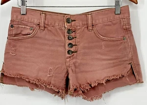 Free People Women Shorts Size W 24 Dusty Rose Button Fly Frayed Hem Distressed - Picture 1 of 7