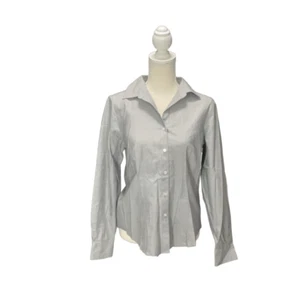NWT Talbots Button Front Long Sleeve Gray Fitted Blouse Wrinkle Resistant Size 6 - Picture 1 of 6