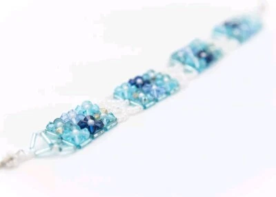 Armband Damen Schmuck handgerfertigt Glasperlen Türkis Blau Aquamarine 17 cm - Bild 1 von 4