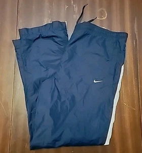 Vintage Nike Y2K Swoosh Baggy Blue Track Pants White Stripe Size M Silver Tag - Picture 1 of 10