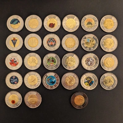 Canada Toonie $2 Dollar Colourized / Non-Colour 27 Coin Set, 2017 - 2025 - Image 1 of 2