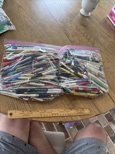 Huge Lot 2 Gal Bag Full Of Vintage Advertising Pens Central Illinois Businesses - Picture 1 of 7