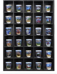 Tasse Verre 30 Shot Glass Shelf Display Case (1-Pack) - Large Wooden Black - Picture 1 of 6