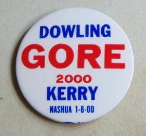 Al Gore Kerry 2000 New Hampshire campaign pin button political - Picture 1 of 1