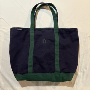 Vintage Lands End Canvas Tote Bag Blue Green Two Tone 90's USA Made Boat - Picture 1 of 9