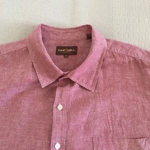 Camisa Oak Hill Lino Algodón Para Hombre 2XL Rosa Abotonada Manga Corta Grande y Alta - Imagen 1 de 12