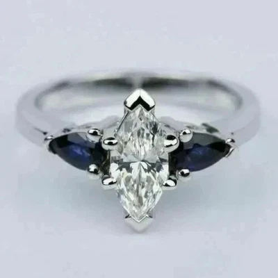 Anel de noivado folheado a ouro branco 14k corte marquesa 2,00 CT criado em laboratório - Imagem 1 de 4