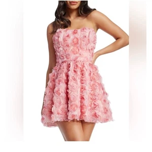 Vestido Mini Vestido Dress the Population Rosa Sasha Rubor 3D Tul Rosa Ajuste y Acampanado XS - Imagen 1 de 13