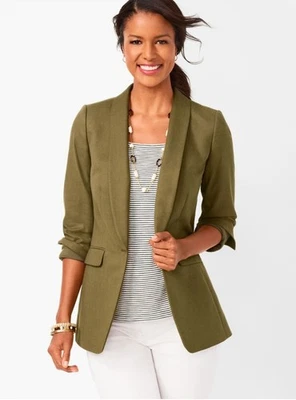 Blazer Talbots Mujer Talla 10 Verde Oliva NUEVO con Etiquetas Precio de venta sugerido por el fabricante $150 Mezcla de Lino BizCasual Foto 1 de 4