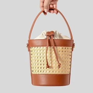 Moda Bolso Cubo Hueco Imation Mimbre Tejido Mujeres Bolsos de Mano Lujo Cuero PU - Imagen 1 de 10