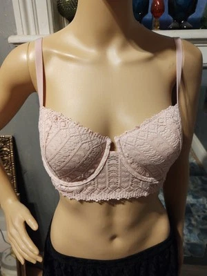 Victoria's Secret Light Pink Lace Longline Underwire Bra Tags Removed- 32DDD - Image 1 of 4