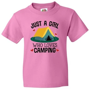 Inktastic Just A Girl Who Loves Camping Youth T-Shirt Hiking Hiker Clothing Tee - Picture 1 of 7
