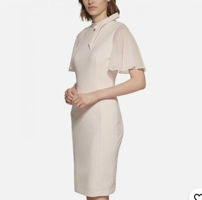 Nuevo con etiquetas Vestido Vaina Calvin Klein Cuello Corbata Gasa Manga Acampanada Rosa Flor 20W Foto 1 de 4